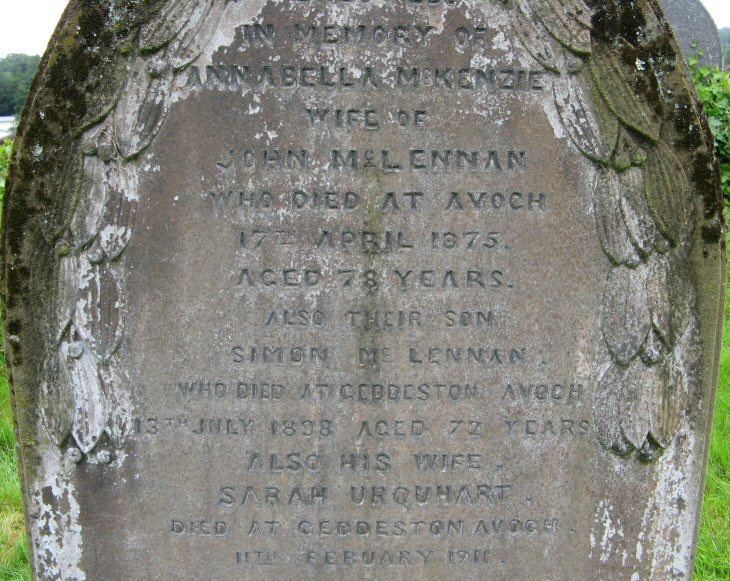 Photo of headstones/Simon McLennan d1898 hdstn Avoch chyd